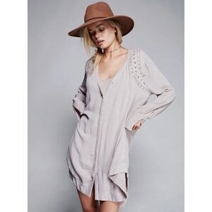 Free People Courtney's Victorian Shirt Dress Women's M Eyelet Lace Trim Pockets